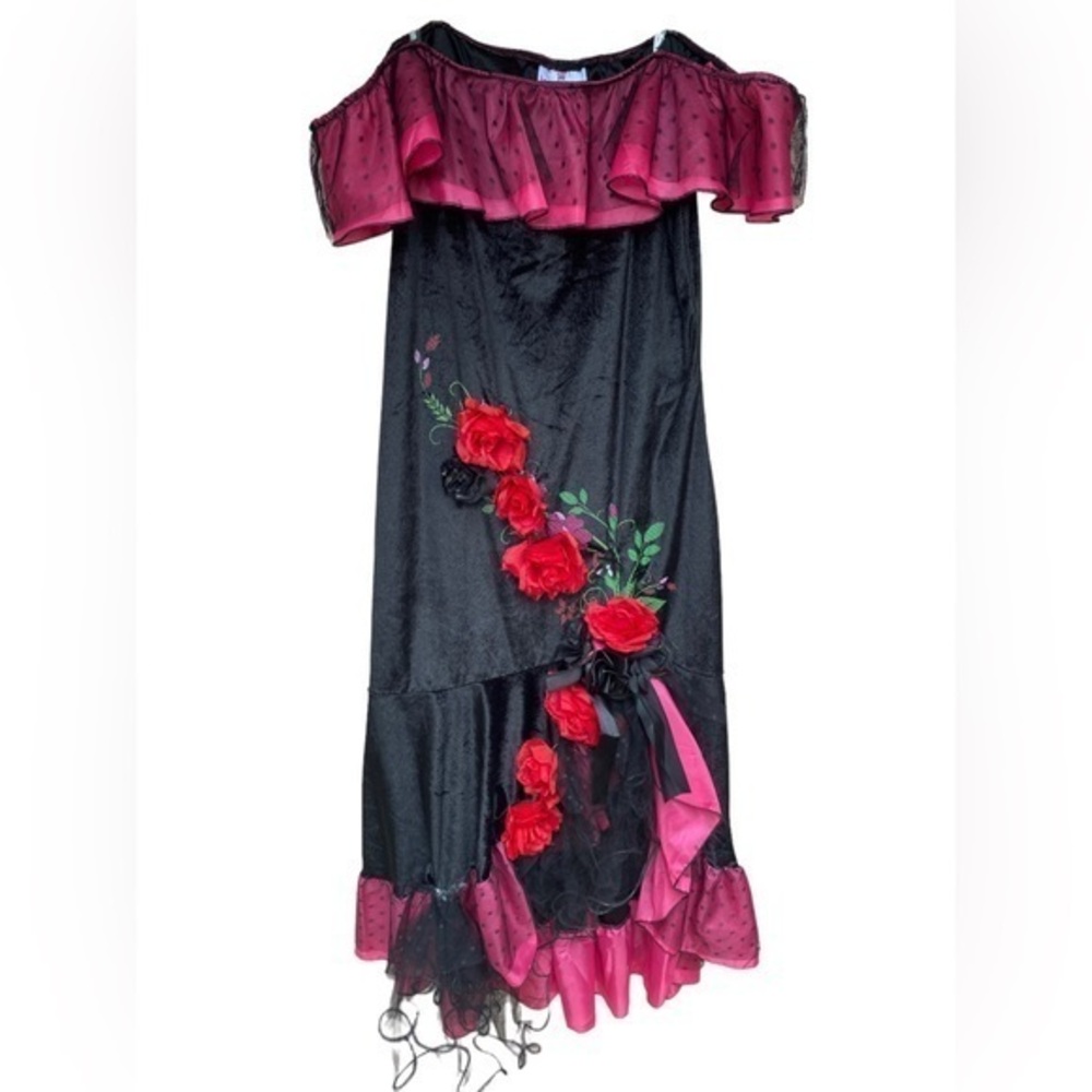 Incharacter women’s flamenco dancer costume black hot pink hi lo size L/XL flaw